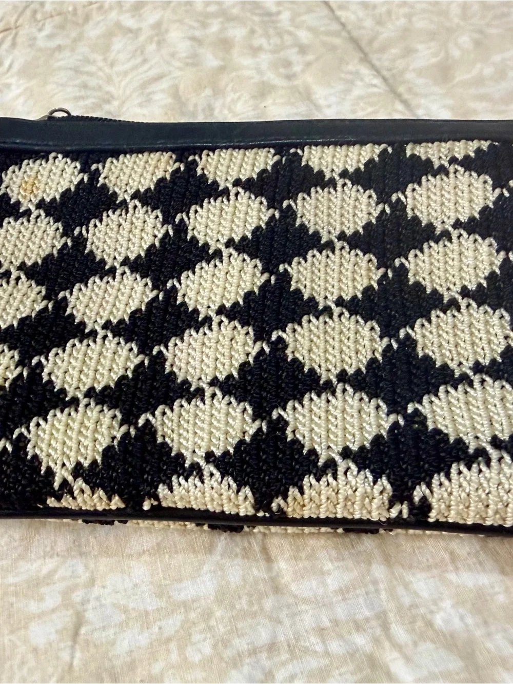 The Sak Black and Cream Knit Geometric Cosmetic Pouch